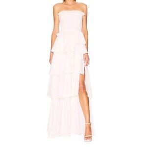 V Chapman White Strapless Tiered Maxi Dress